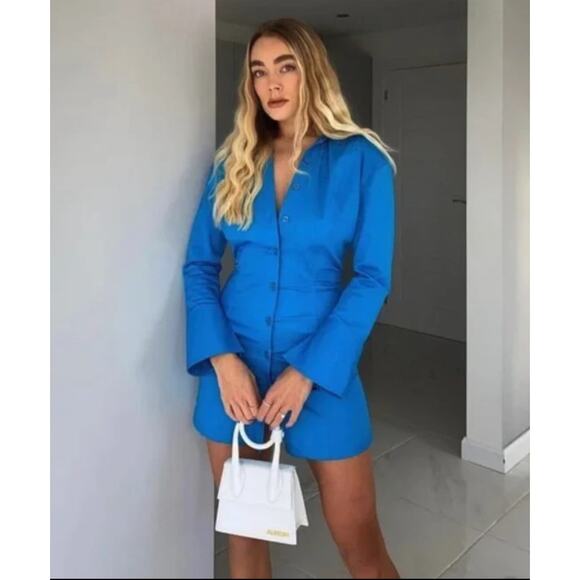 ZARA Blue Button-Down Mini Shirt Dress
Sz XL Long Sleeve Collar Blogger Favorite - Picture 10 of 10
